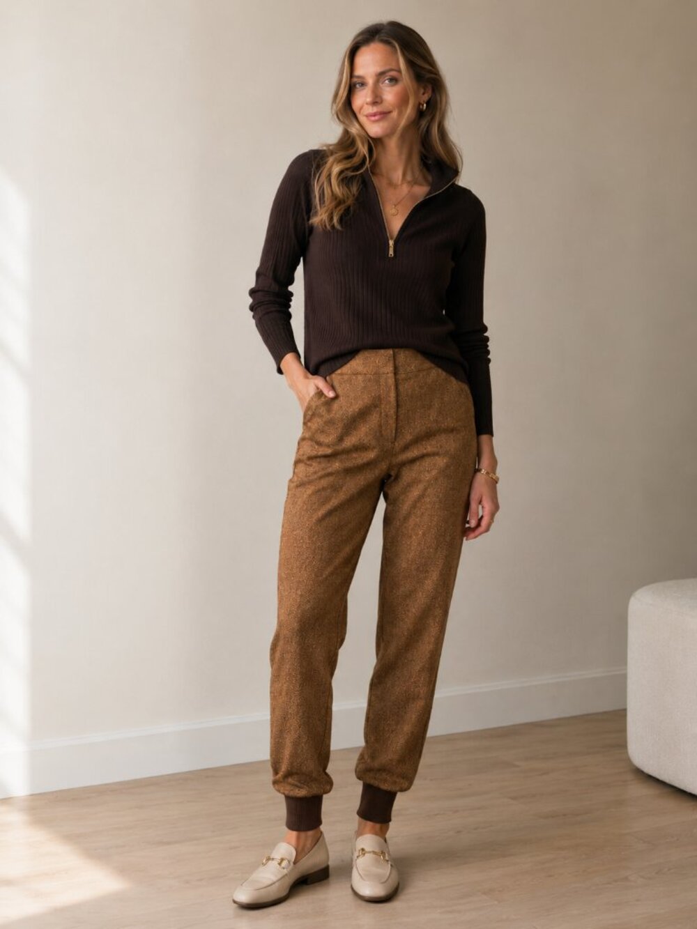 Veronica Beard Frazier Pant Gold Herringbone Jogger Trouser Size 10